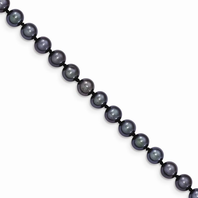 5-6mm, Black Fw Cultured Pearl & 14k Yellow Gold Necklace, 24 Inch